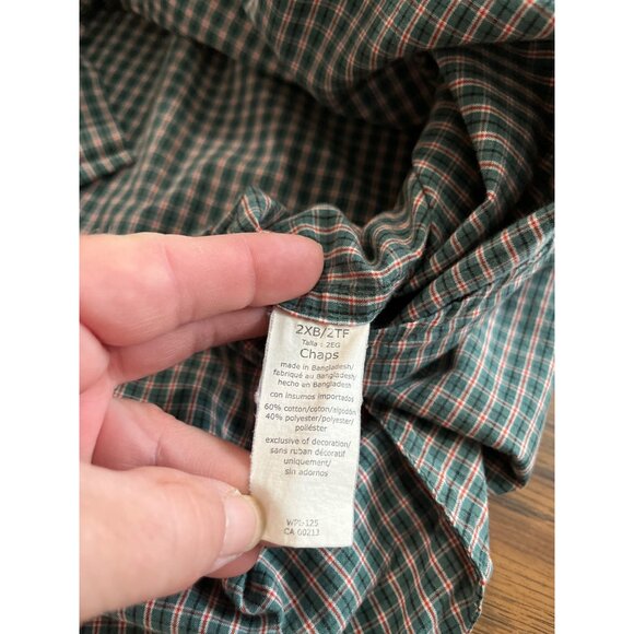 Chaps green white red plaid long sleeved button front collard shirt size 2XB - Picture 7 of 8